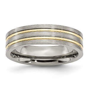 Black Bow Jewelry 6mm Titanium Gold Tone Plated Grooved Flat Standard Fit Band - 1 of 4