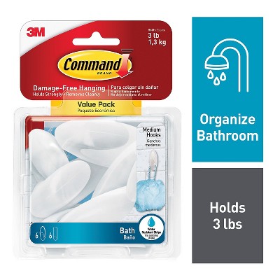 Command Medium Bath Hooks Value Pack White 6 BATH18-6ES