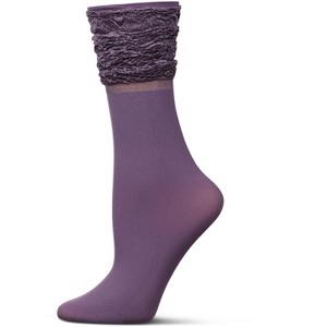 Memoi Women's Scrunchy Ruffle Anklet Socks Grape Compote One Size - 1 of 2