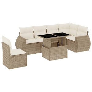 vidaXL 7 Piece Patio Sofa Set with Cushions Beige and Cream Poly Rattan - 1 of 4