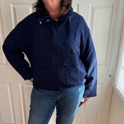 Women's Full Zipped Modern Gauze Jacket - A New Day™ Navy Blue 1X