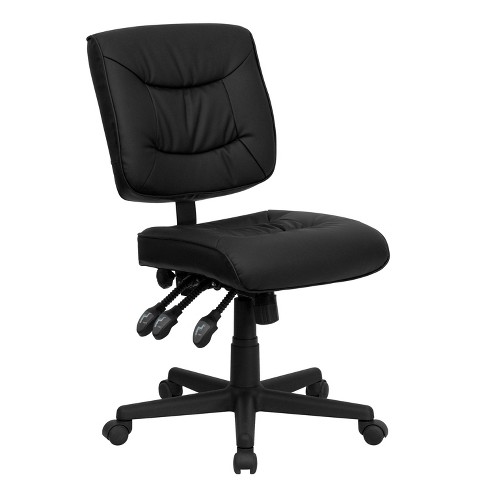 Mid-Back Black Fabric Multifunction Swivel Ergonomic Task Office Chair with  Pillow Top Cushioning and Arms