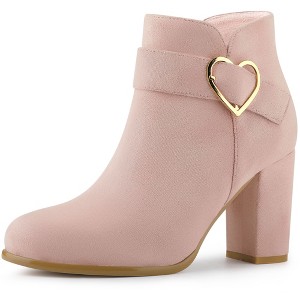 Allegra K Women's Buckle Side Zip Chunky Heels Ankle Booties - 1 of 4
