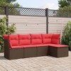 vidaXL 5 Piece Patio Sofa Set with Cushions Brown Poly Rattan - 2 of 4