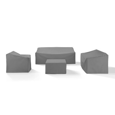 Crosley 4pc Sectional Cover Set, Gray: Heavy Gauge Vinyl, Weather-Resistant, with Drawstring Closure