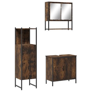 vidaXL 3 Piece Bathroom Set in Smoked Oak - Modern Engineered Wood Furniture with Mirror Cabinet, Sink Cabinet, Storage Unit - 1 of 4