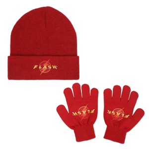 The Flash Logo Youth Red Cuffed Beanie and Gloves Set - 1 of 4
