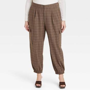 Women's Bi-Stretch Skinny Pants - A New Day Brown Plaid 14 - Tanga