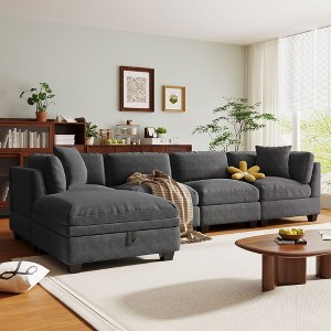 CAVINAS Upholstered Premium Modular Sectional Sofa with Removable Storage,Hidden Cup Holders for Living Room Apartment,Gray - 1 of 4
