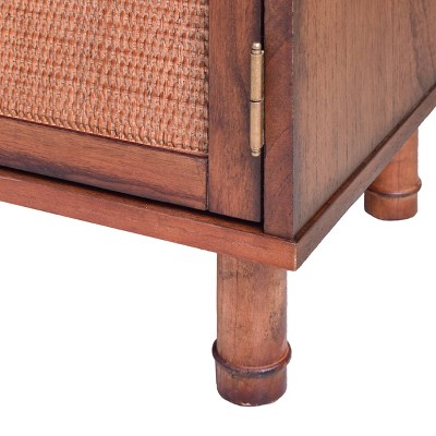 Delancey Brown 34" Wood and Rattan 2-Door Cabinet