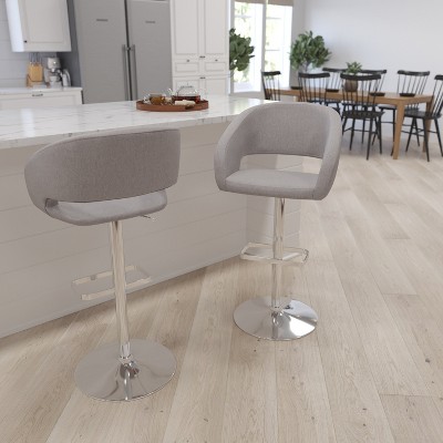 Gray Fabric and Chrome Adjustable Swivel Bar Stool
