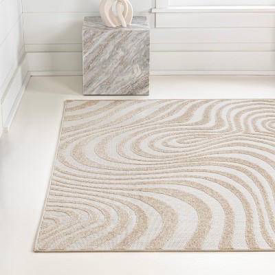 Beige and Cream High-Low Striped Rectangular Rug