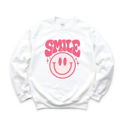Simply Sage Market Women's Graphic Sweatshirt Pink Distressed Smiley