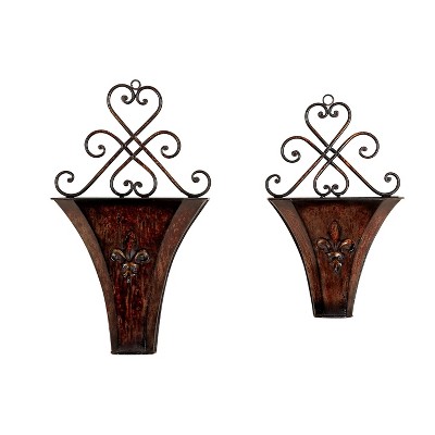 Set of 2 Traditional Floret Iron Novelty Wall Planters - Olivia & May