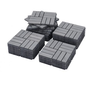 Gulches 20 PCS Interlocking Deck Tiles Checker Pattern, 12" x 12" Square Light Gray Acacia Hardwood Outdoor Flooring for Patio, Bancony, Pool Side - 1 of 4