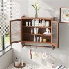 LunaLulinlk 24.8"Glass Door Vintage Double Door Wall Cabinet with Three Tiers of Storage with Towel Rack - 4 of 4