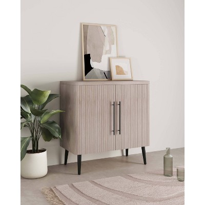 Whitewashed Oak Mid-Century Modern Office Cabinet with Adjustable Shelving