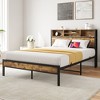 GDFStudio Yannis Modern Metal and Wooden Platform Bed Frame with Storage Headboard and Charging Station - 2 of 4