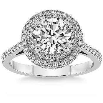 Pompeii3 1 Ct T.W. Diamond Double Halo Round Cut Lab Created Engagement Ring in 10k Gold