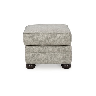 Beige Herringbone Upholstered Ottoman with Bun Legs