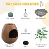 LunaLulinlk Brown cat litter box set with artificial plants, additional scoop, and replaceable litter box liner - 3 of 4