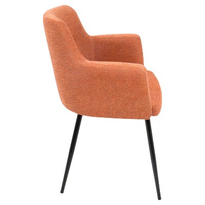 Scandinavian Orange Faux Leather Upholstered Arm Chairs with Metal Legs
