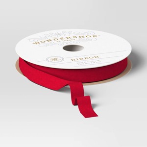 30' Christmas Premium Ribbon Dark Pink Faux Velvet- Wondershop™ - 1 of 3