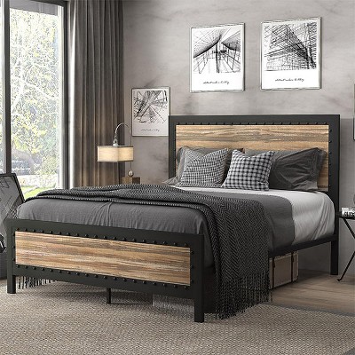 Hub Styler Stripe Wood Industrial Metal Bed Frame