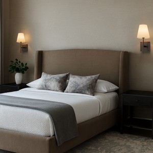 ALOADECOR Classic Bronze 13'' Tall 1-Light Fabric Shade Wall Sconces Mondern White Linen Tapered Shade Sconce For Bathroom Mirror Hallway（2 PACK） - 1 of 4