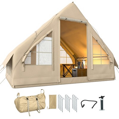 Outsunny Inflatable Camping Tent with Hand Pump, Easy Setup, 4 Season Blow Up Tent, with Mesh Windows and Doors