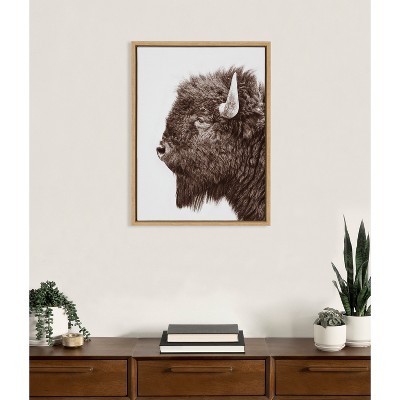 Natural Bison Profile Canvas Print with Light Wood Frame