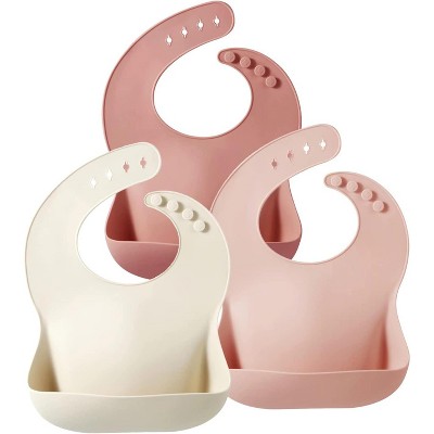 3 pack Silicone Bibs for Babies Toddlers Girls| Adjustable Waterproof BPA Free Soft Durable Bibs