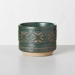 2-Wick Snowflake Embossed Ceramic Cypress & Pine Seasonal Jar Candle Dark Green 11oz - Hearth & Hand™ with Magnolia