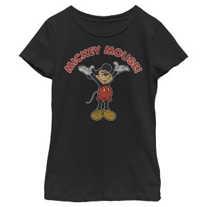 Girl's Disney Mickey Mouse Retro Distressed T-Shirt - 1 of 4