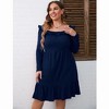 WhizMax Women's Plus Size Dress Ruffle Square Neck Long Sleeve Dress High Waist Midi Dress with Belted - 3 of 4