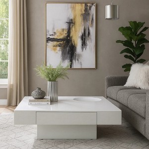 Royal Hampton Coffee Table, 43 Inch Square Plinth Top, High Gloss White Finish - 1 of 4