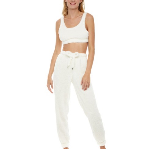 Adr Women's Crop Top And Joggers, Plush Pajamas Set With