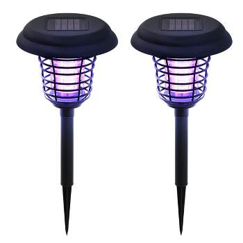 Solar Bug Zapper Set 2-Pack Outdoor UV Mosquito Repellent Stake Set with LED Light for Gardens, Pathways, and Patios by Pure Garden (Black)