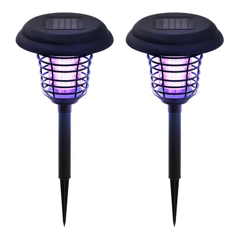 Solar Bug Zapper Set 2-Pack Outdoor UV Mosquito Repellent Stake Set with LED Light for Gardens, Pathways, and Patios by Pure Garden (Black), 1 of 5