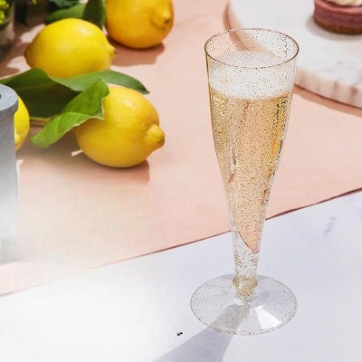 Gold Glitter Disposable Plastic Champagne Flutes - 200 Pieces