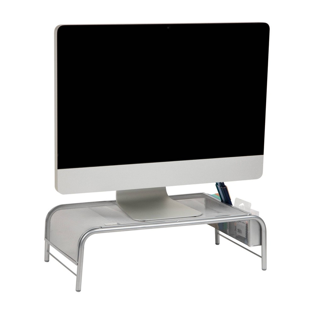 Mind Reader Monitor Stand, Ventilated Laptop Riser, Desktop Organizer, Side Storage, Metal Mesh, 20"L x 11.5"W x 5.5"H, Silver