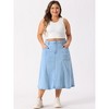 Agnes Orinda Women's Plus Size Vintage High Waist with Pocket Casual A-Line Midi Denim Jean Skirts - 2 of 4