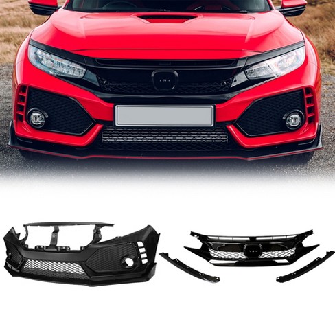 American Modified Type R Style Conversion Front Bumper Compatible With  2016-2019 Honda Civic With Grille, Lip, Upper/lower Grilles, And Eyelids,  Black : Target