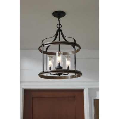 Brenham Matte Black 3-Light Farmhouse Pendant with Seeded Glass