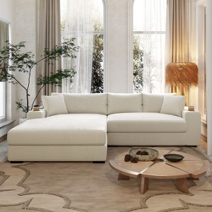 Christopher Knight Home Tess Oversized Corduroy Upholstered Sectional Sofa with Charging Ports and Cup Holders - 1 of 4