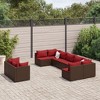 vidaXL - 9 Piece Brown Poly Rattan Patio Sofa Set with Cinnamon Red Cushions - Outdoor/Garden Lounge - 2 of 4