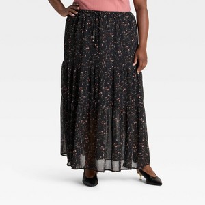 Women's Chiffon Maxi A-Line Skirt - Ava & Viv™ Black Floral - 1 of 3
