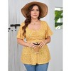 Womens Plus Size Sweetheart Neck Short Sleeves Tunic Tops Pleated Peplum Babydoll Casual T shirts Floral Summer Blouse - 2 of 4