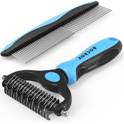 Pet Grooming Combo - Deshedding Brush with Metal Comb for Detangling and Dematting