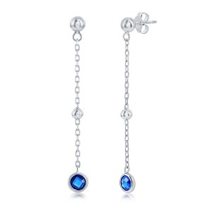 Bella Silver Sterling Silver Bezel-Set CZ & Bead Chain Earrings - Sapphire - Blue - 1 of 2